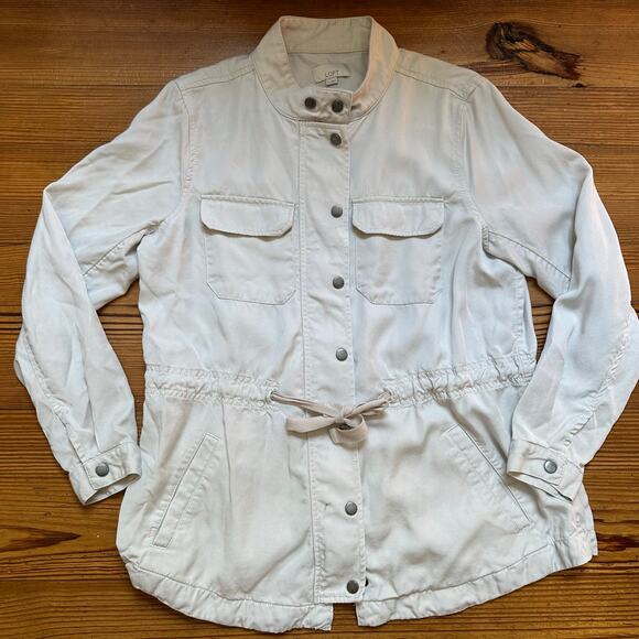 LOFT cream long sleeve full zip snap utility jacket SIZE M - Picture 1 of 7